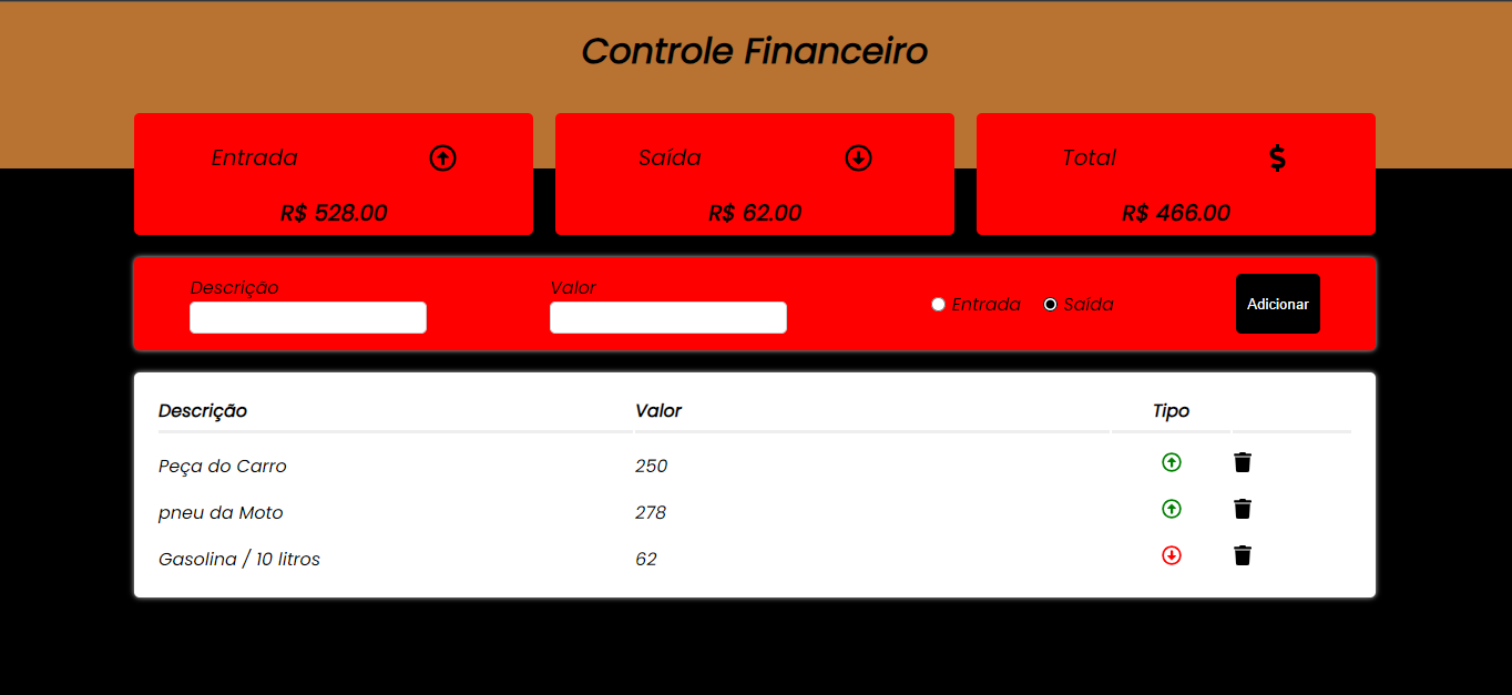 Controle financeiro React