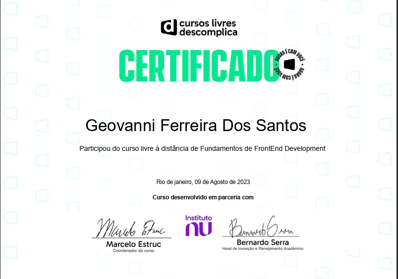 Certificado Nu e Descomplica